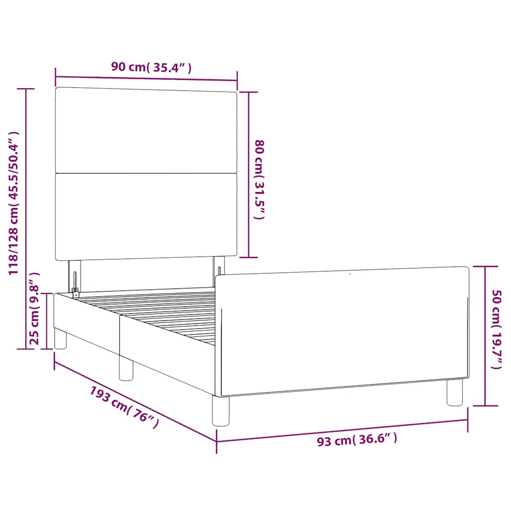 Bed Frame without Mattress Dark Blue 90 x 190 cm Velvet