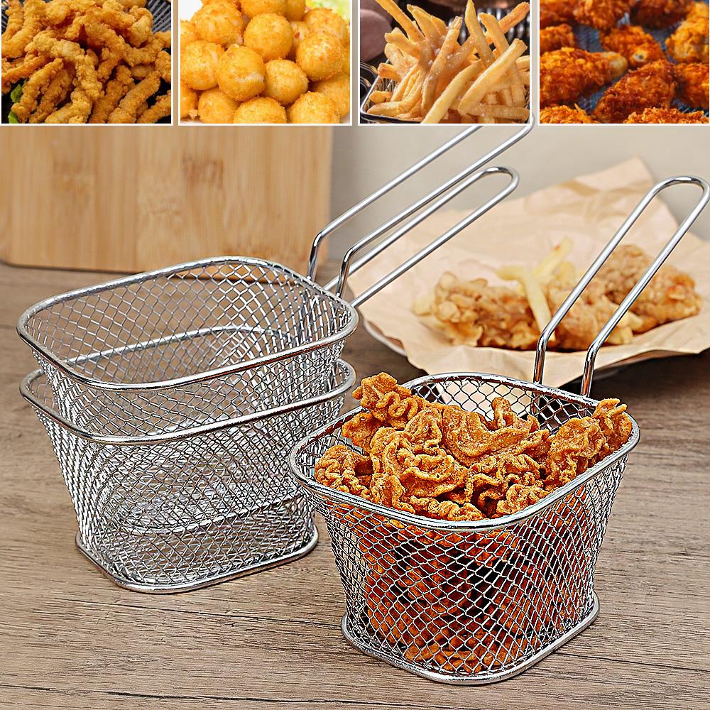 French Fries Basket Stainless Steel Fry Serving Baskets Mini Square Chicken Wings Holder Restaurant Cafe Table Food Serving