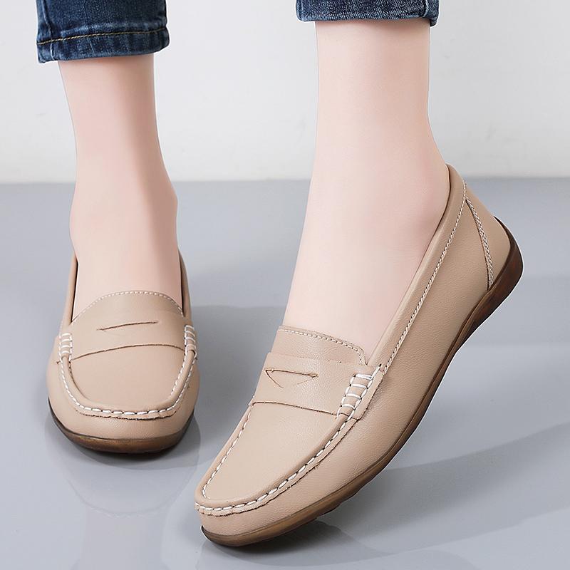 Women’s Moccasins Loafers Casual Leather Shoes Slip Ons Flats Plus Size EU:35 бежевый