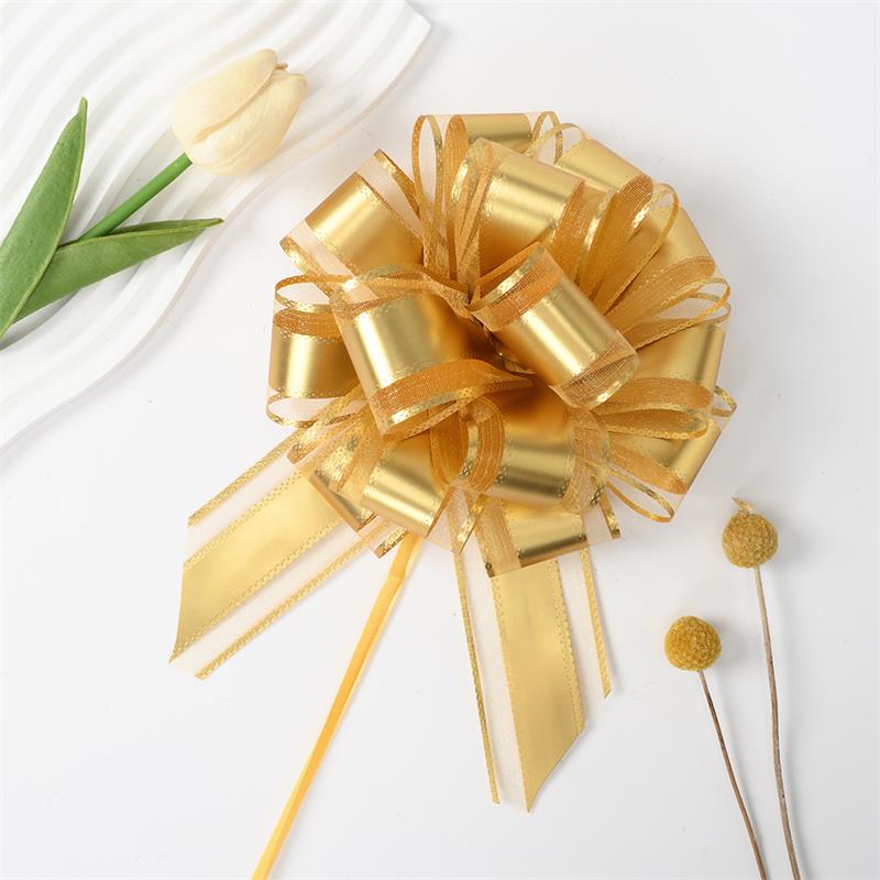 10-Pack Metallic Pull Bows for Gift Wrapping - 6 Inch Reusable Ribbon Bows, Large Instant Floral Decor Bows for Wedding, Christmas