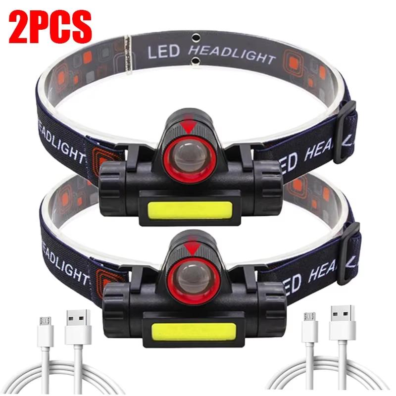 Portable Mini Powerful LED Headlamp XPE+COB USB Rechargeable Hunting Headlight Waterproof Head Torch with Tail Magnetic