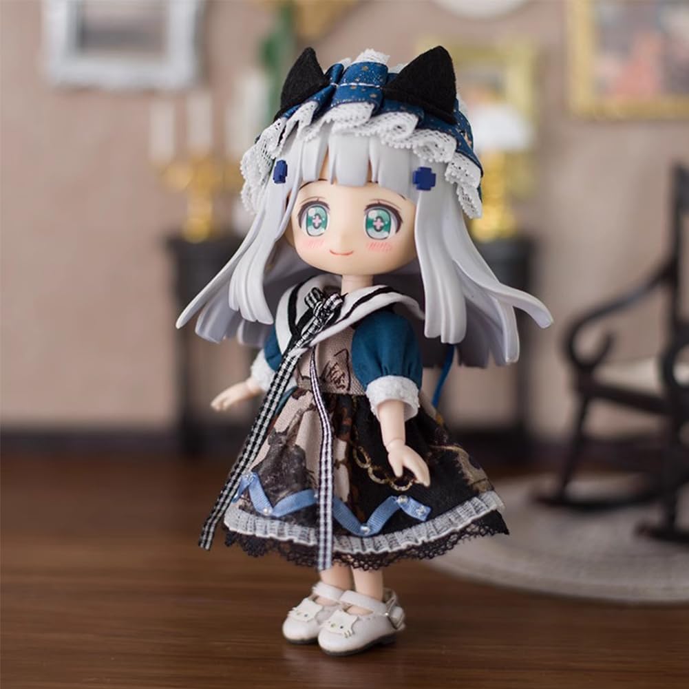 rakulifey Obitsu 11 Clothes, Dress with Hair Accessory, OB11 Size Outfit, Lolita Clothes, 11cm Obitsu Body Accessories, 2-Piece Set