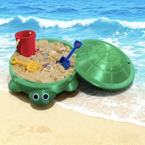 Mini Schildkröten-Sandkasten mit Deckel Sand Mini-Werkzeuge Zubehör 3D-gedruckte Schildkröte Sandaufbewahrungsbox Runder Behälter Kindersommer-Strandspielzeug