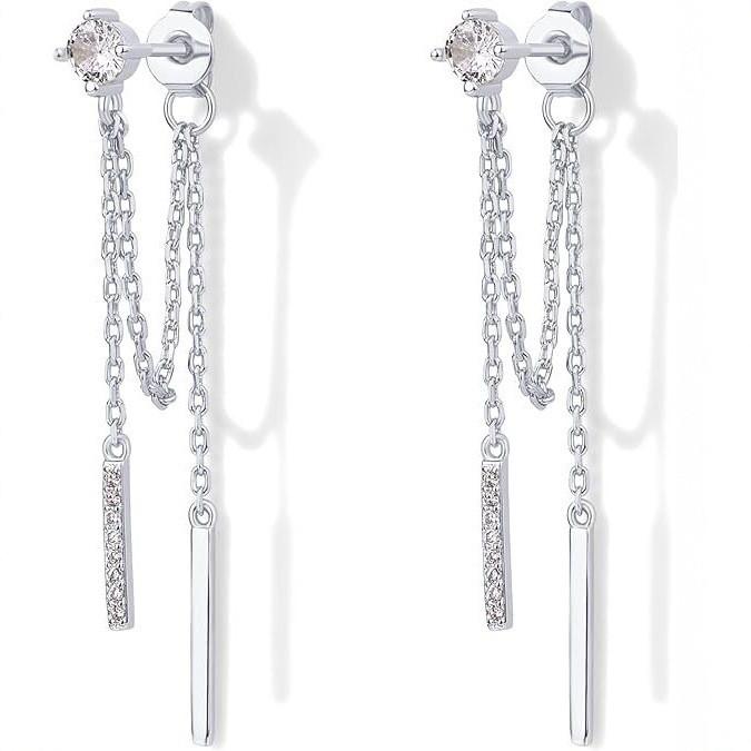 18 Karat Gold Plated Quadratischer Ohr-Cuff und Kette Zirkon Steckerohrringe Set - Drei Teile