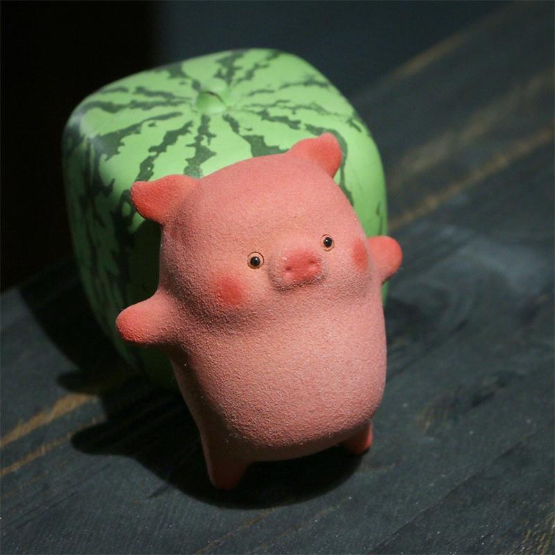 Purple Clay Tea Pet Pig Piggy Figurine Mini Pig Ornament Attract Wealth Feng Shui Sculpture Home & Office Decoration Collection