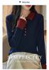 Color-Block Wool Knit Long Sleeve Polo Sweater