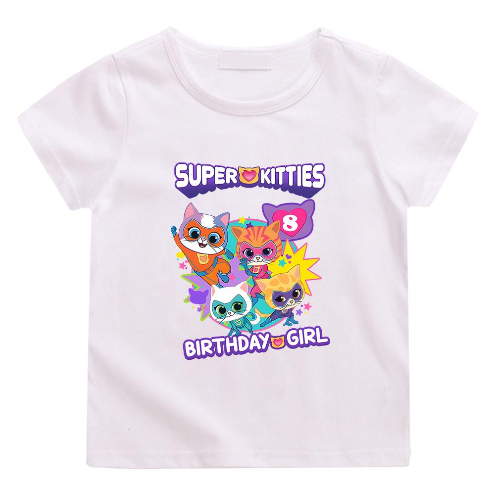 SuperKitties Birthday Girl T-shirt Game Super Cat Costume Kid Tees Baby Sweet Girls Clothes Short Sleeve Birthday Gifp Top