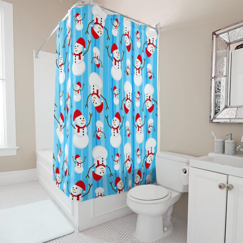 Tu Cute Snowman Shower Curtain Winter Holiday Decor Bathroom Set Waterproof Festive Xmas Pattern Fabric Backdrop