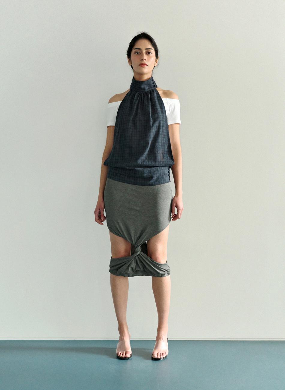 Di Pablo High Neck Check Blouse
