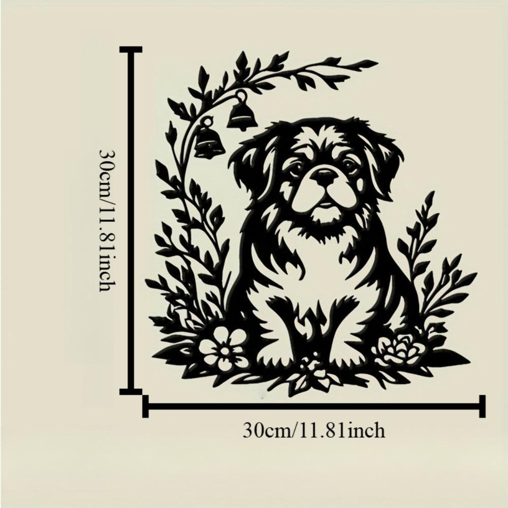 

Wrought Iron Tibetan Mastiff Wall Art Flowers Bell Metal Dog Sculpture Christmas Easter Housewarming Gift Living Room Patio Decor 12in