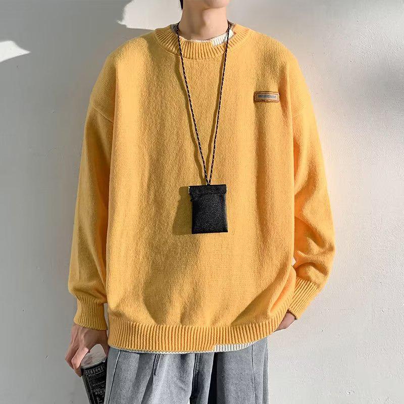 Hong Kong Style Men's Winter Fake Two-Piece Round Neck Sweater - Thick, Loose, Warm Knitwear