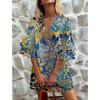 TIFICY Women's Fashion Summer Spring Stripe Print 1/2 Sleeves V-Neck Loose Waistlinet Casual Dresses