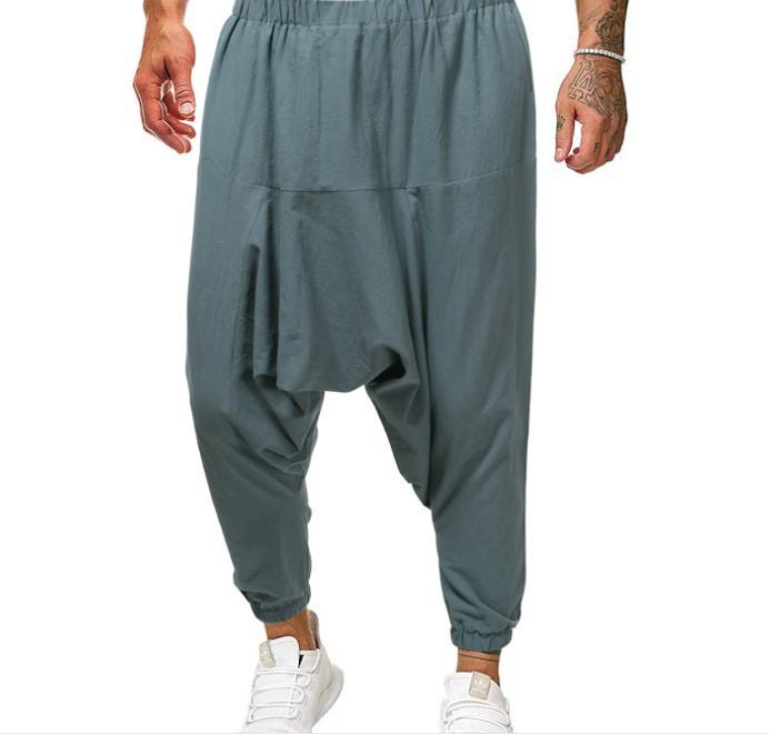 2026 Spring Men's Chinese-Style Cotton Linen Harem Pants - Printed Hip Hop Trousers