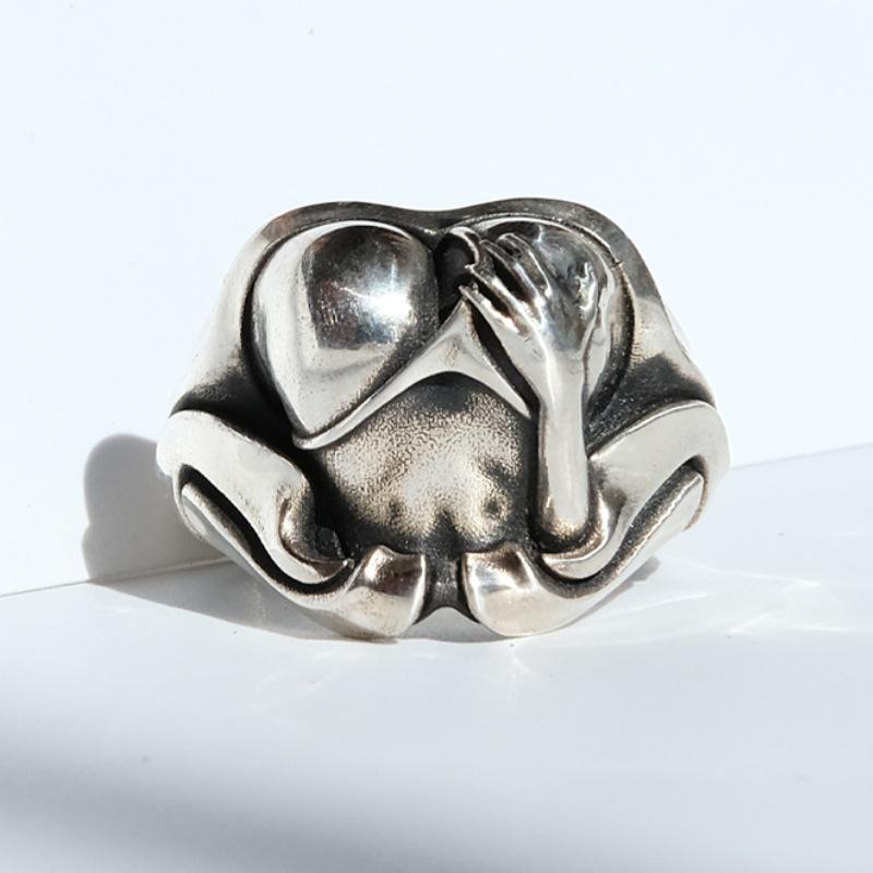 Yin Taifei Thai Silver Handmade Men's Retro Open Ring - Unique Heavy Craftsmanship