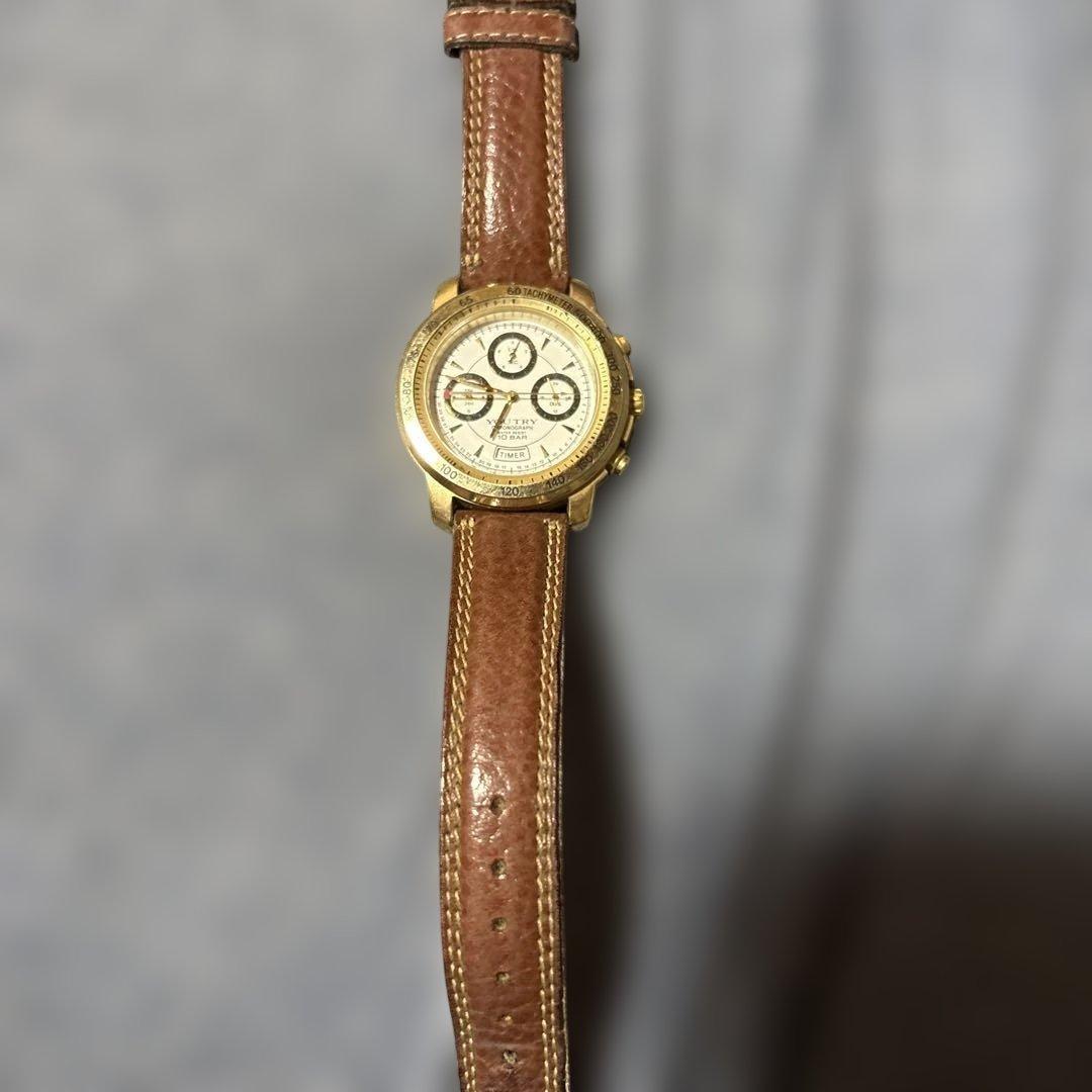 Used TIMEX Chronograph Gold Brown Leather Belt