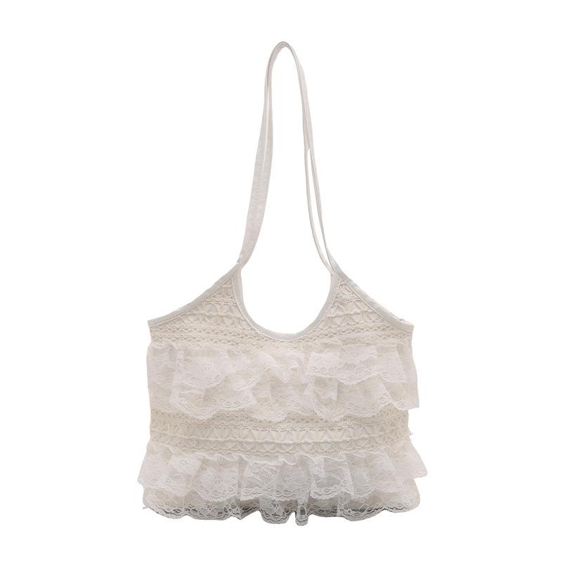 

Niche design tote bag summer leisure vacation fairy lace mesh underarm shoulder portable women s bag large capacity белый