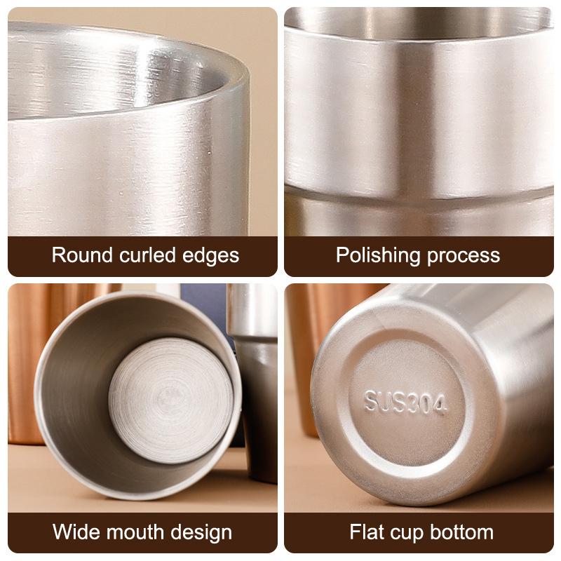 201Stainless Steel Cold Water Drinks Stackable Cup Double-Wall Beer Anti-Scalding Anti-Fall Cups Milk Mugsfor Kitchen Drinkware