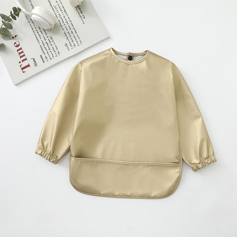 Solid Color Baby Bibs with Long Sleeves Waterproof Children's Feeding Apron Bib for Boys Girls Easy Clean Toddler Art Smocks