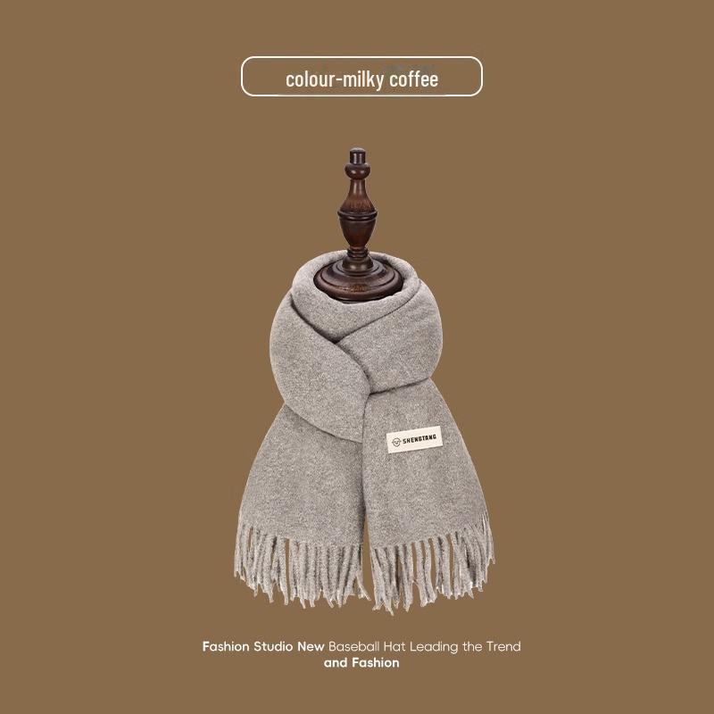 Women's Gray Windproof Imitation Cashmere Scarf - Warm, Thickened, Korean Style Shawl for Autumn and Winter