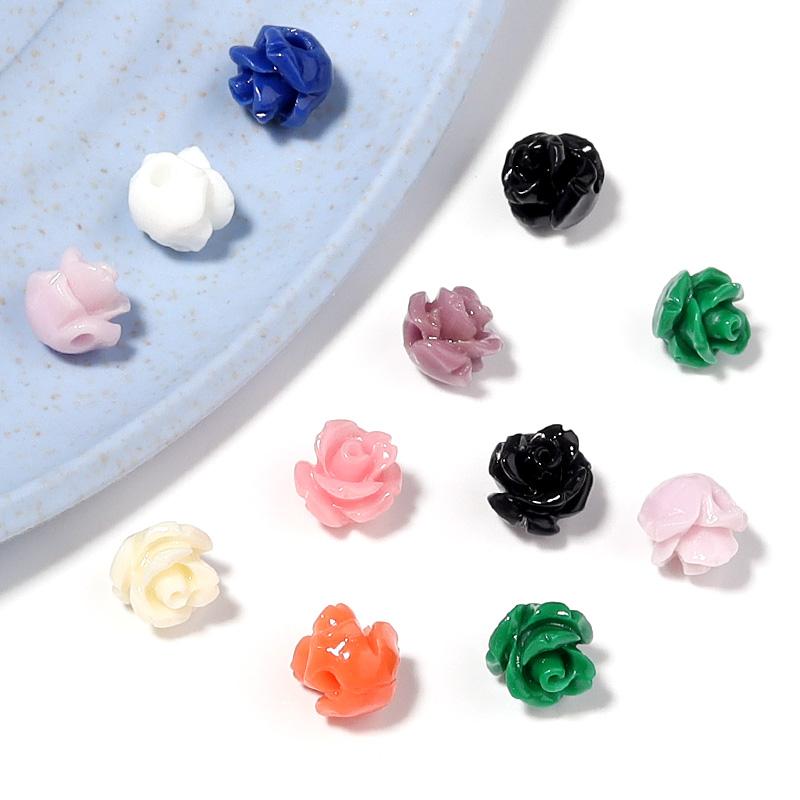 30pcs 6mm Resin Artificial Coral Beads for Jewelry Making Camelia Flower Beads DIY Earring Bracelet Neckalce Accessories