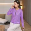 Women Tops Round Neck Zipper Half Placket Long Sleeve Pullover Tops Solid Color Shiny Sequins Loose Fit Blouse