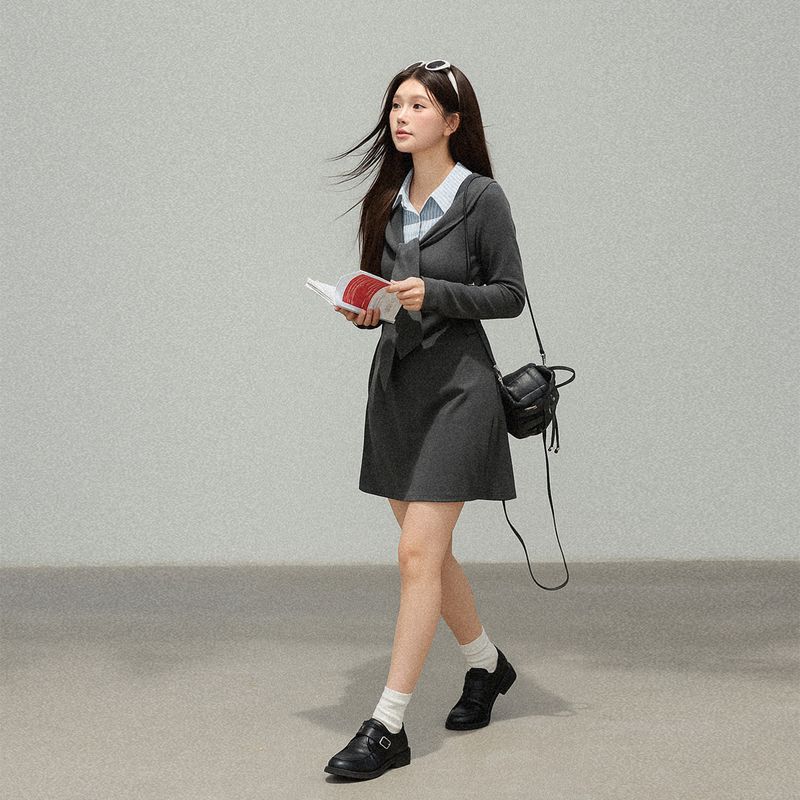 

Zhang Daren s New Spring Collection Plus-Size Women s Clothing for Chubby Girls, Slimming Dress, College Style, Age-Reducing Knitted Mini Dress Dark Gray Skirt 1XL