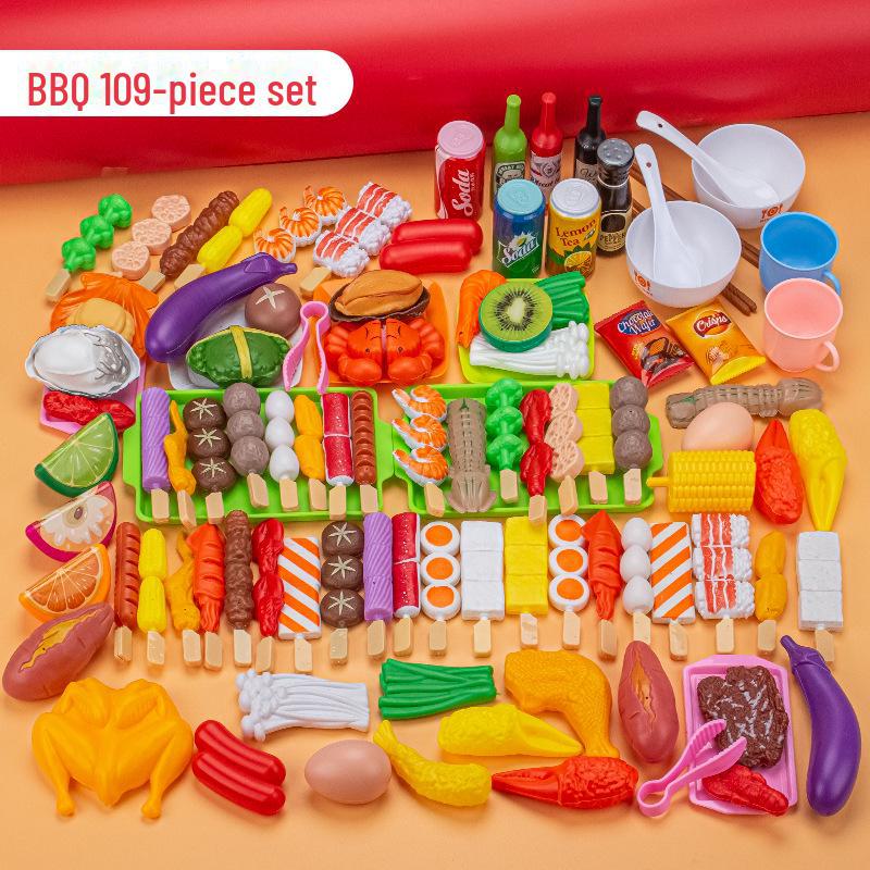 Children's Pretend BBQ Set: Kitchen Play Barbecue Skewers with Simulation Food