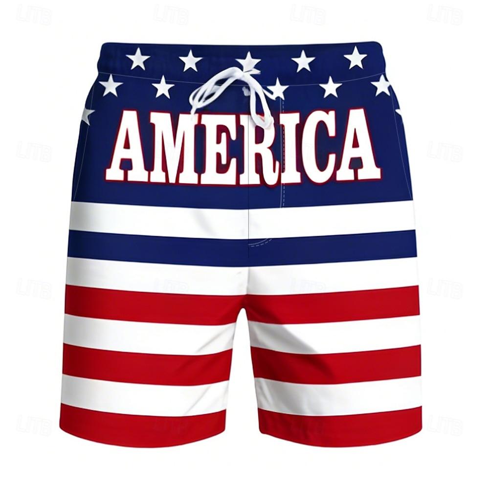 Men's 4th of July U.S. 250th Anniversary US Flag Patriotic Swim Trunks Swim Shorts Board Shorts Mid Waist Casual Holiday
