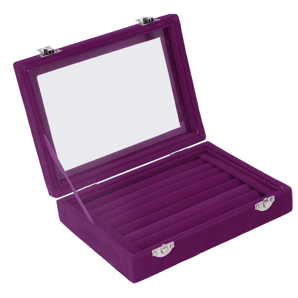 Jewelry Box 7 Slots Velvet Jewellery Holder Storage Display Case for Earring Bracelet Purple