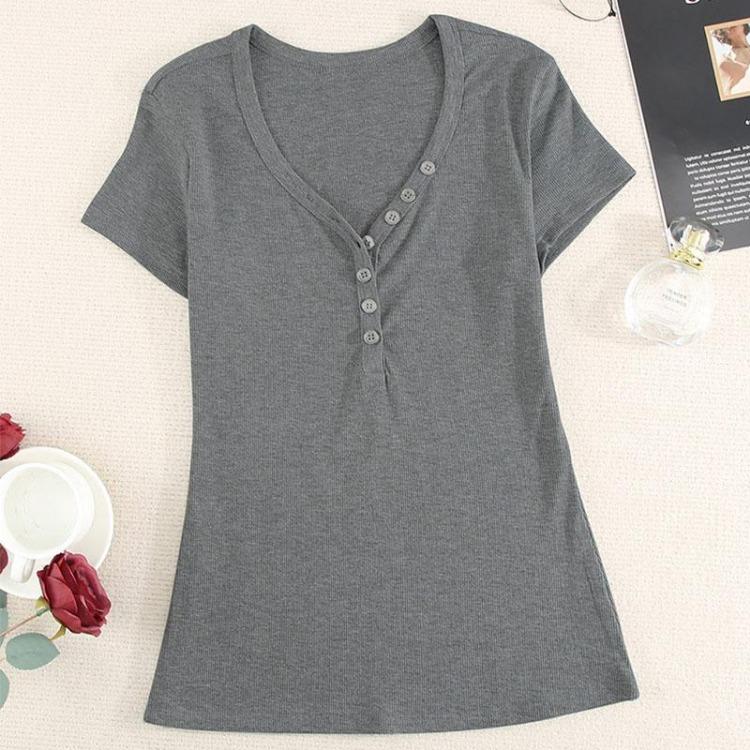 T-shirt Sexy da Donna con Scollo a V Primavera Estate Manica Corta Top