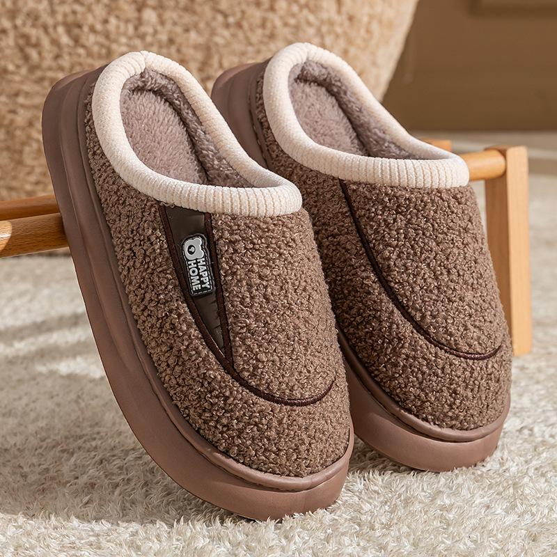 Plush cotton slippers winter plush warm indoor home non-slip thick bottom couple fashion cotton mop