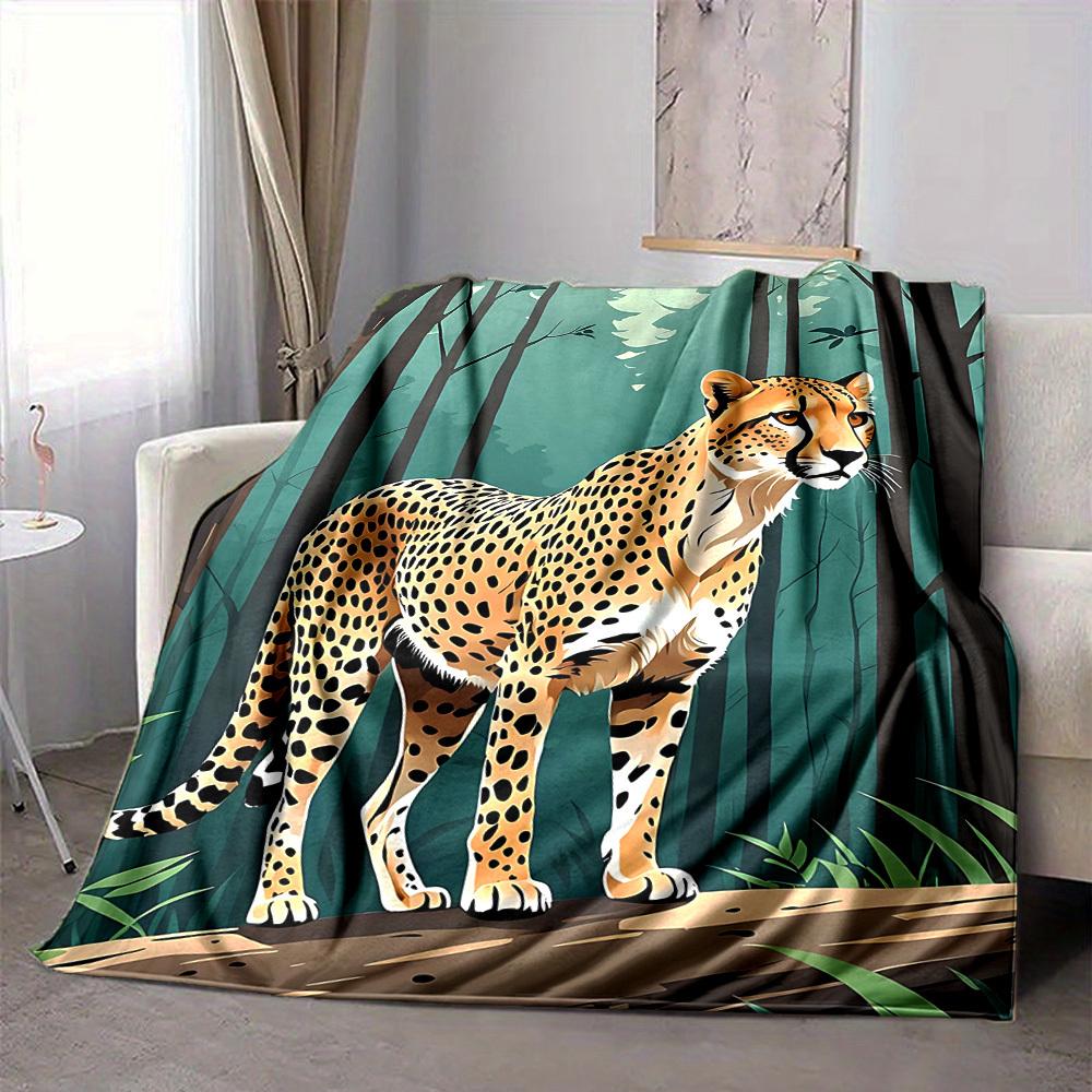 1pc Cheetah Print Blanket Lightweight Blanket Throw Blanket For Sofa, Bed, Travel, Camping, Livingroom, Office yy251010027