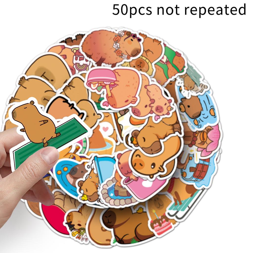 50Pcs Capybara Stickers Waterproof Cartoon Animal Decals Cute Cartoon Sticker for Water Bottle Skateboard Decor