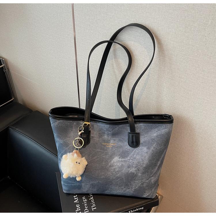 

Универсальная сумка женская большой вместимости новая летняя повседневная на плечо текстурная сумка-тоут для поездок на работу синий