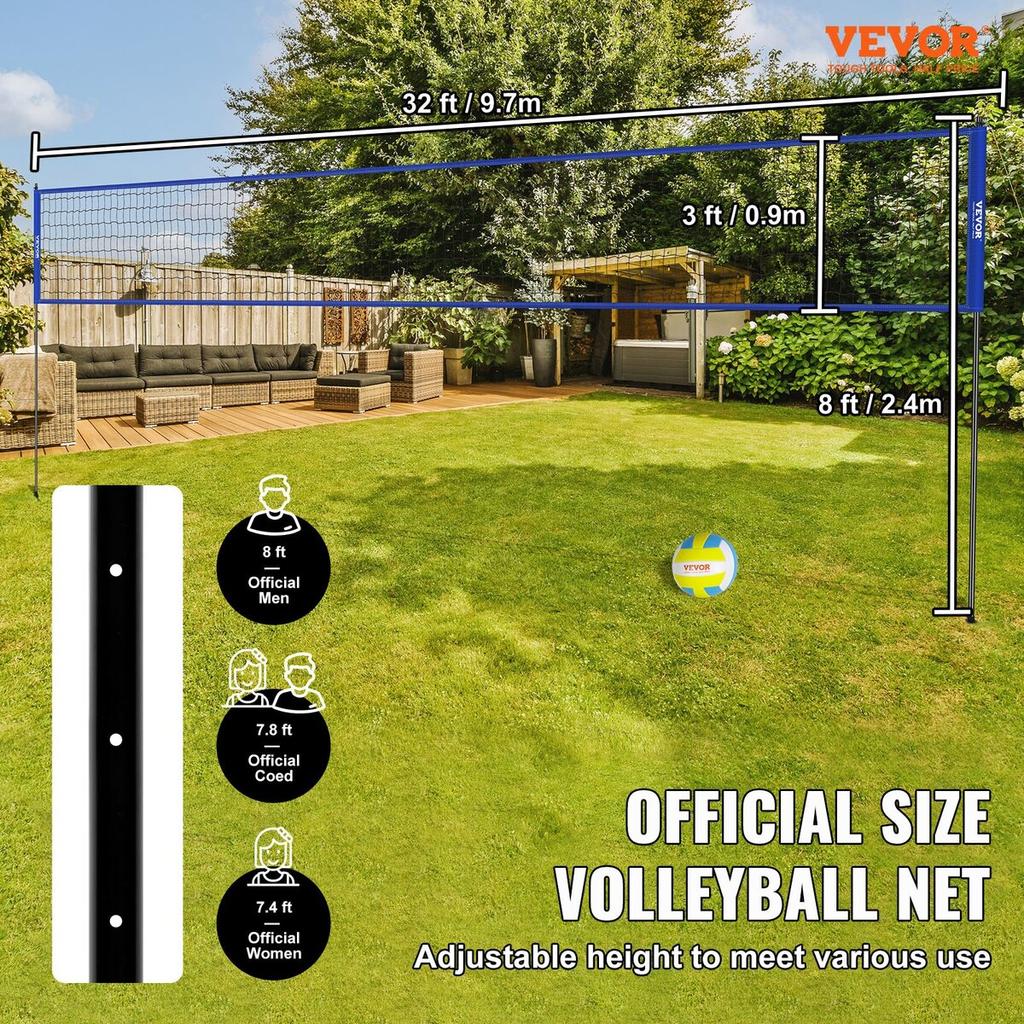 Sistema di Rete Portatile da Pallavolo per Esterni, Pali in Acciaio Regolabili in Altezza, Set da Pallavolo Professionale con Pallone in PVC, Pompa, Borsa per il Trasporto, Robusto