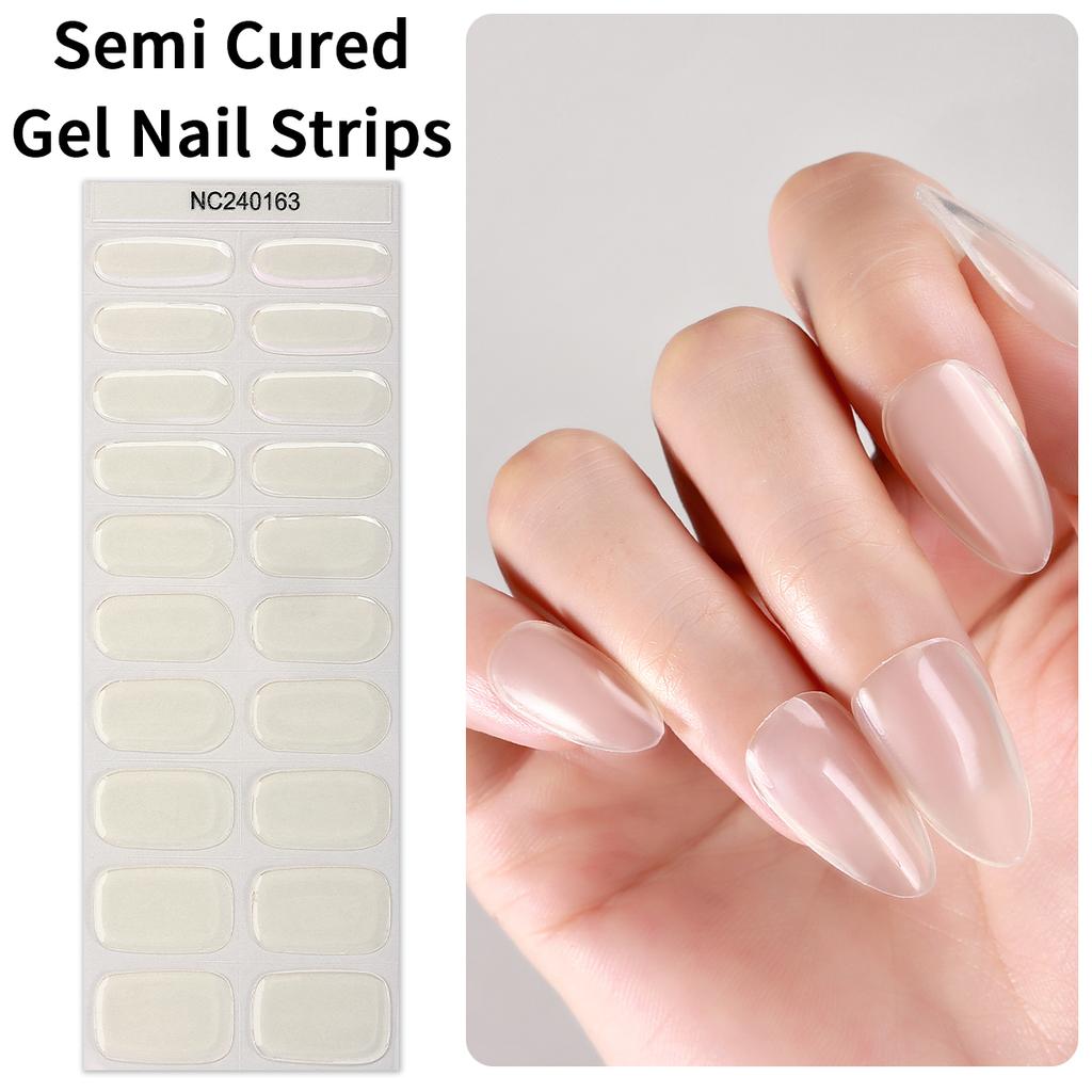 20Stück Transparente Semi-Cured Gel-Nagelstreifen Klare Verlängerungs-Nagelgel-Lack Aufkleber Wasserdicht Langlebig Gel-Nagel-Sticker