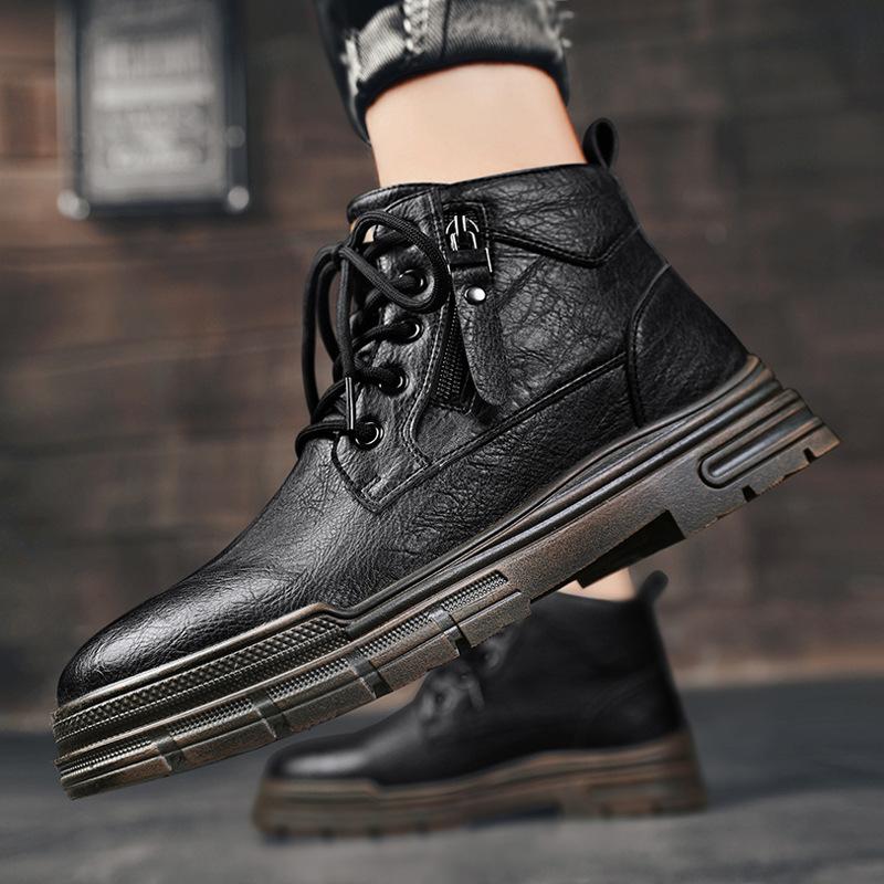 Martin boots men's 2025 new spring high-top leather boots men's thick-soled wear-resistant outdoor tooling British style short boots