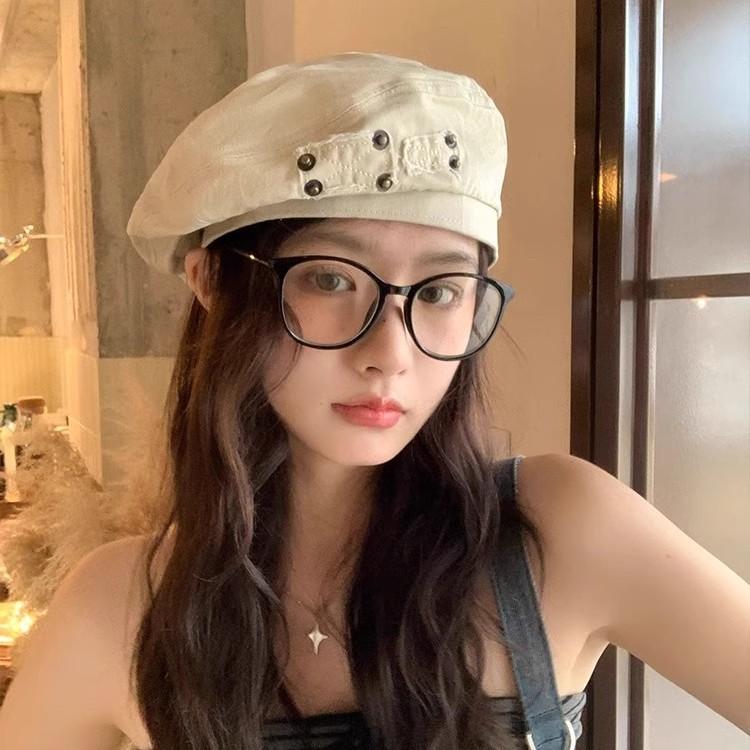 Summer  New Washed Denim Beret Women'S Retro Old Pography All-Match Large Head Circumference Face Small Painter Hat