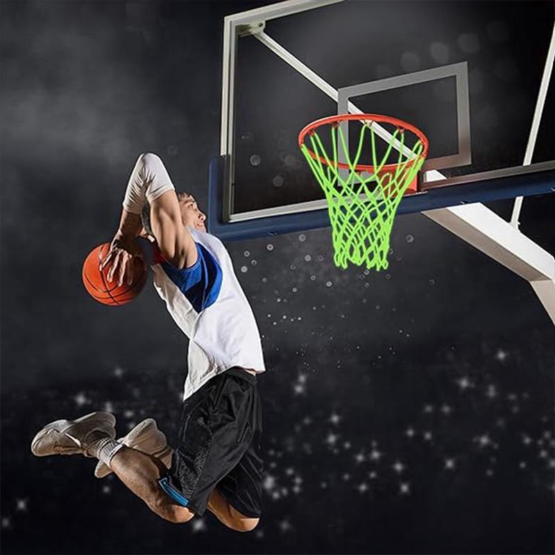 1 Pcs Nightlight Basketball Net Nylon Glowing Basketball Hoop Rim Net 12 Loops Standard Size Glowing Basketball Net Sun Powered