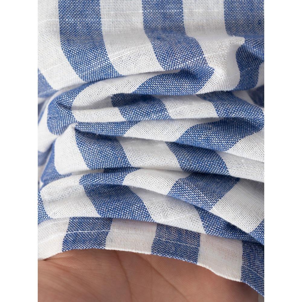 Herre Fritids Skjorte i Bomull og Lin med Striper og Lange Ermer