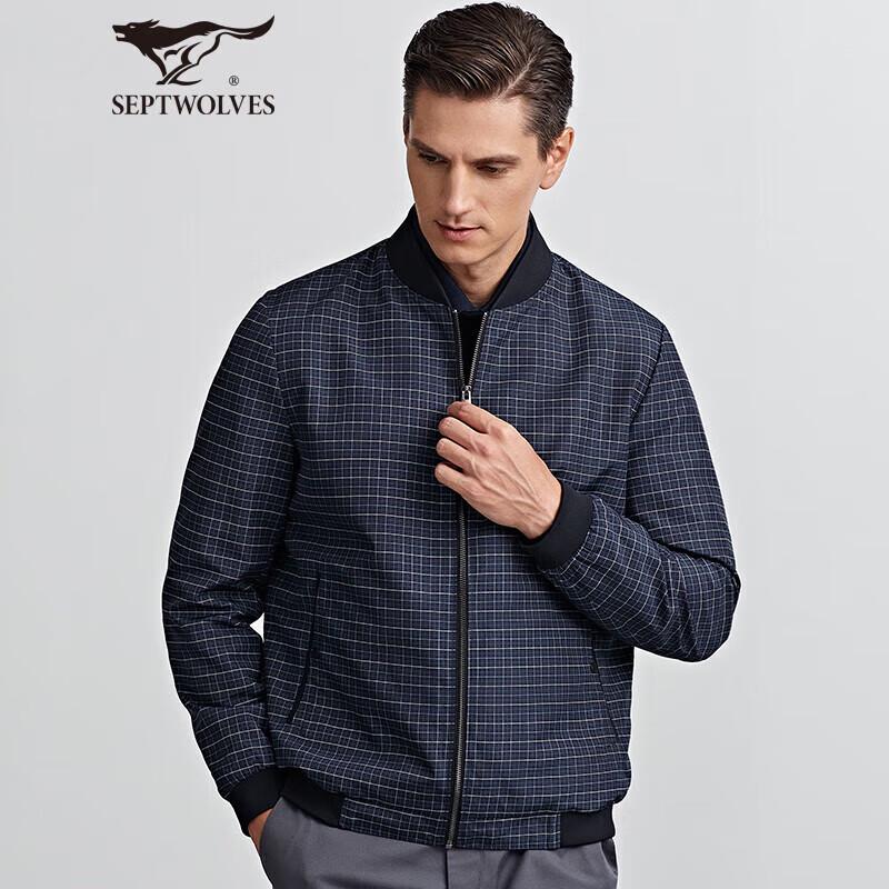 Qipilang Men's Business Casual Plaid Bomber Jacket