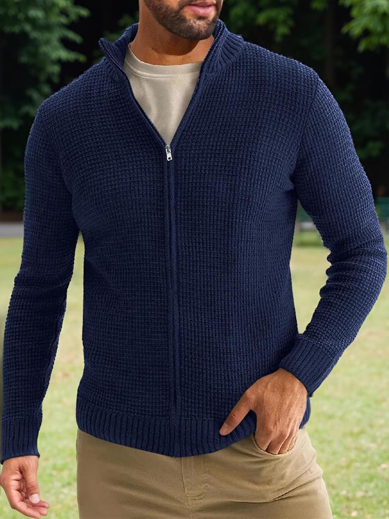 Men's Outdoor Casual Loose-fitting Stand-up Collar Zipper Cardigan Sweater Long-sleeved Knit Jacket