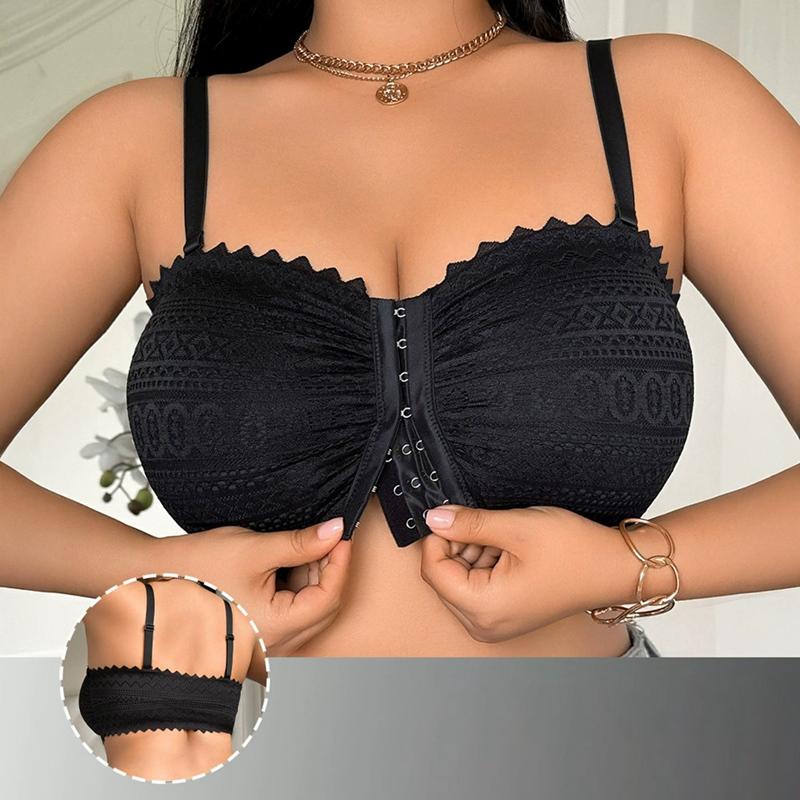 Women Plus-size Front Buckle Bra Black Lace Bra