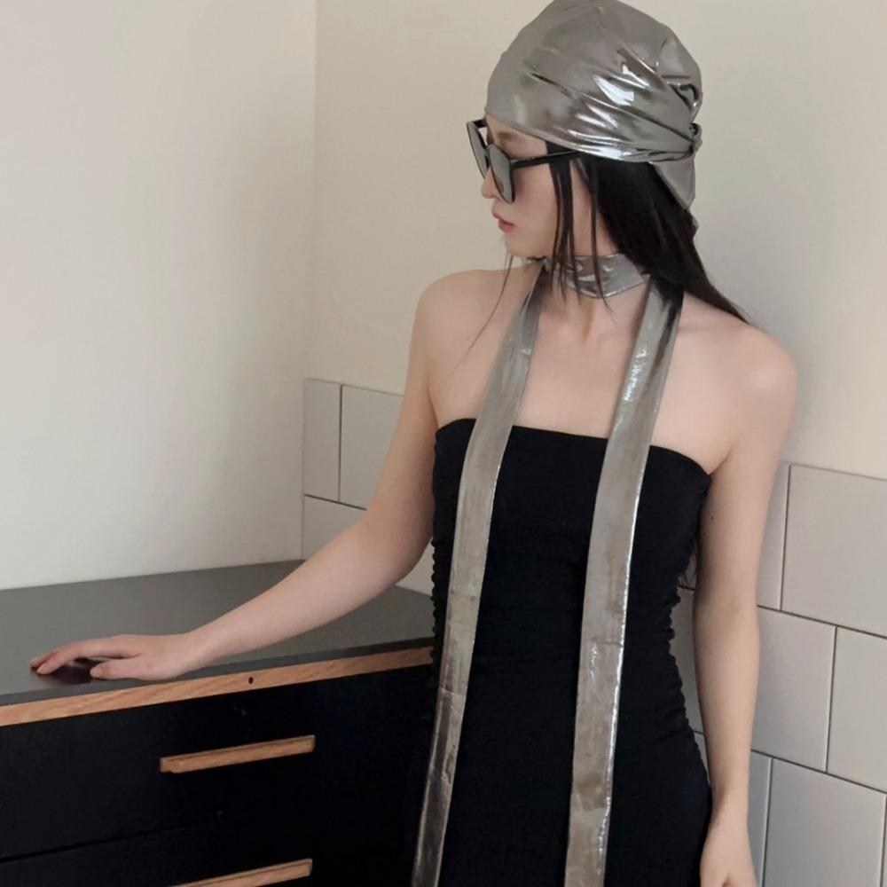 Y2K Liquid Silver Hair Scarf Hip Hop Punk Bandana Fashion Laser Color Hair Band Girls