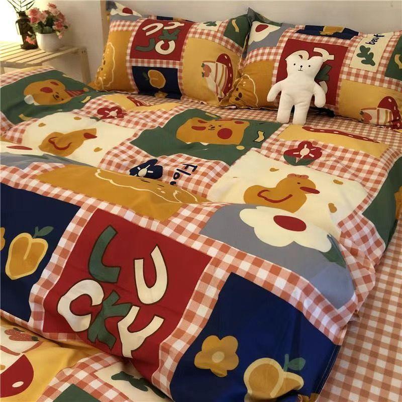European Check Print Non Fading Bed Sets Simple Washed Cotton Stain Resistant Bedding Set Twin Full Queen King Size Bedclothes