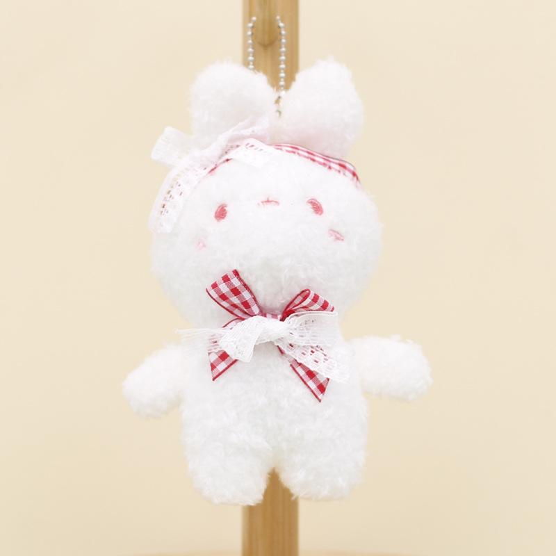

Adorable Bunny Plush Keychain Soft Stuffed Animal Whites Pink Brown 15cm White Bow Tie