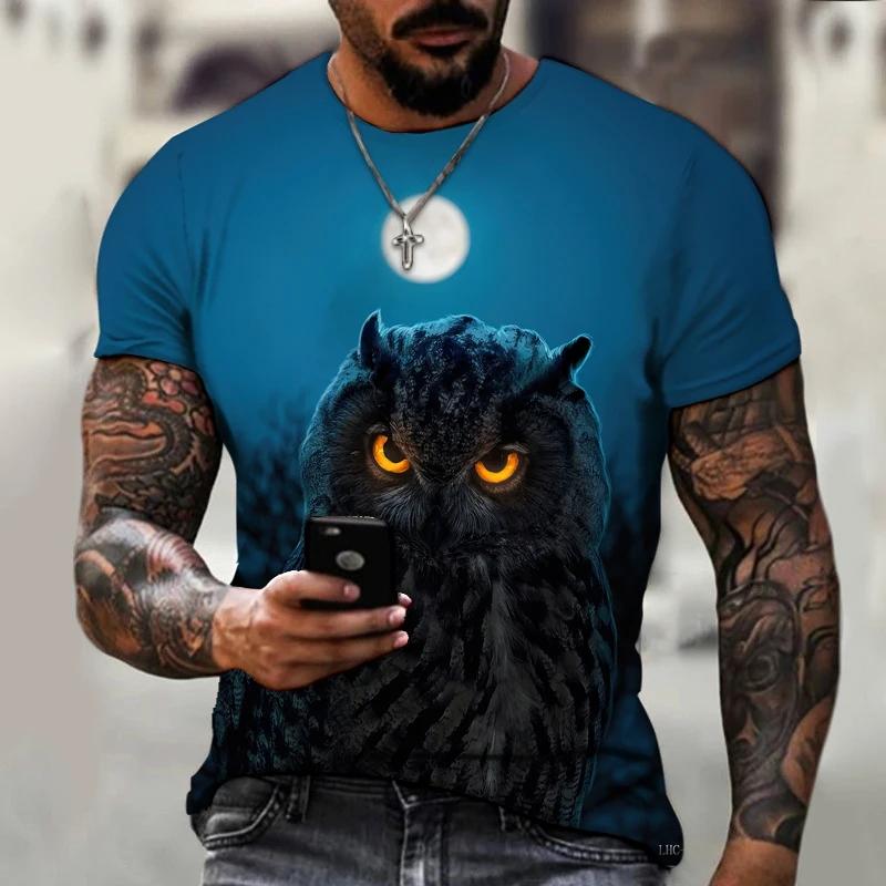 Fashion Owl Pattern Print Design Men's T-shirt Street Fashion Harajuku O-Neck Comfortable Short Sleeve Tshirt