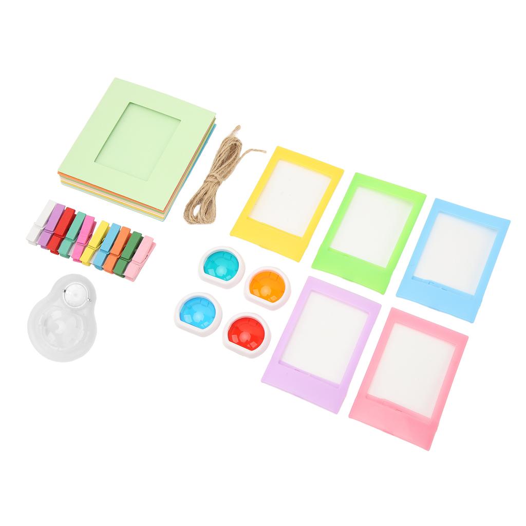 Instant Film Camera Photo Frame Set 3 Inch Colorful Paper Picture Frames with Clips Filters for