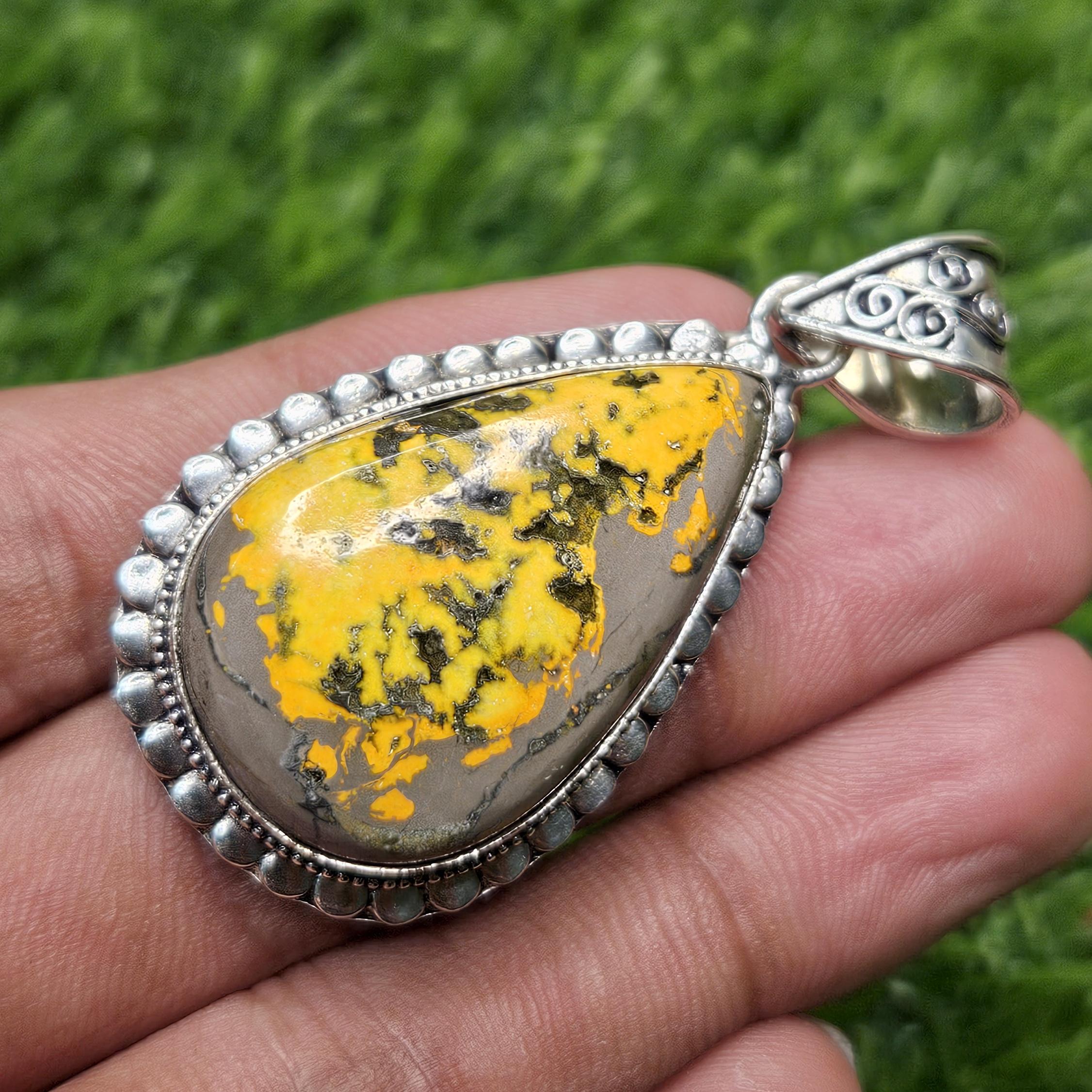 

Natural Bumble Bee Jasper Pendant 925 sterling silver pendant gemstone pendant pear shape pendant gift for her жёлтый