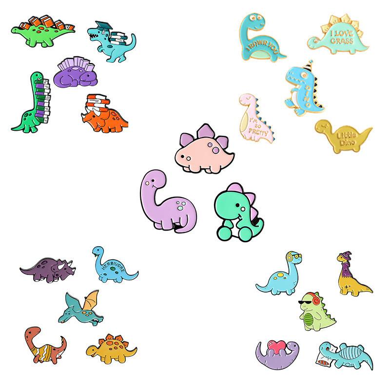Cute Cartoon Charming Dinosaur Brooch Set Fashionable Pin Accessories For Bags Clothing